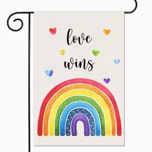 Love Wins Rainbow Burlap Flag- NEW